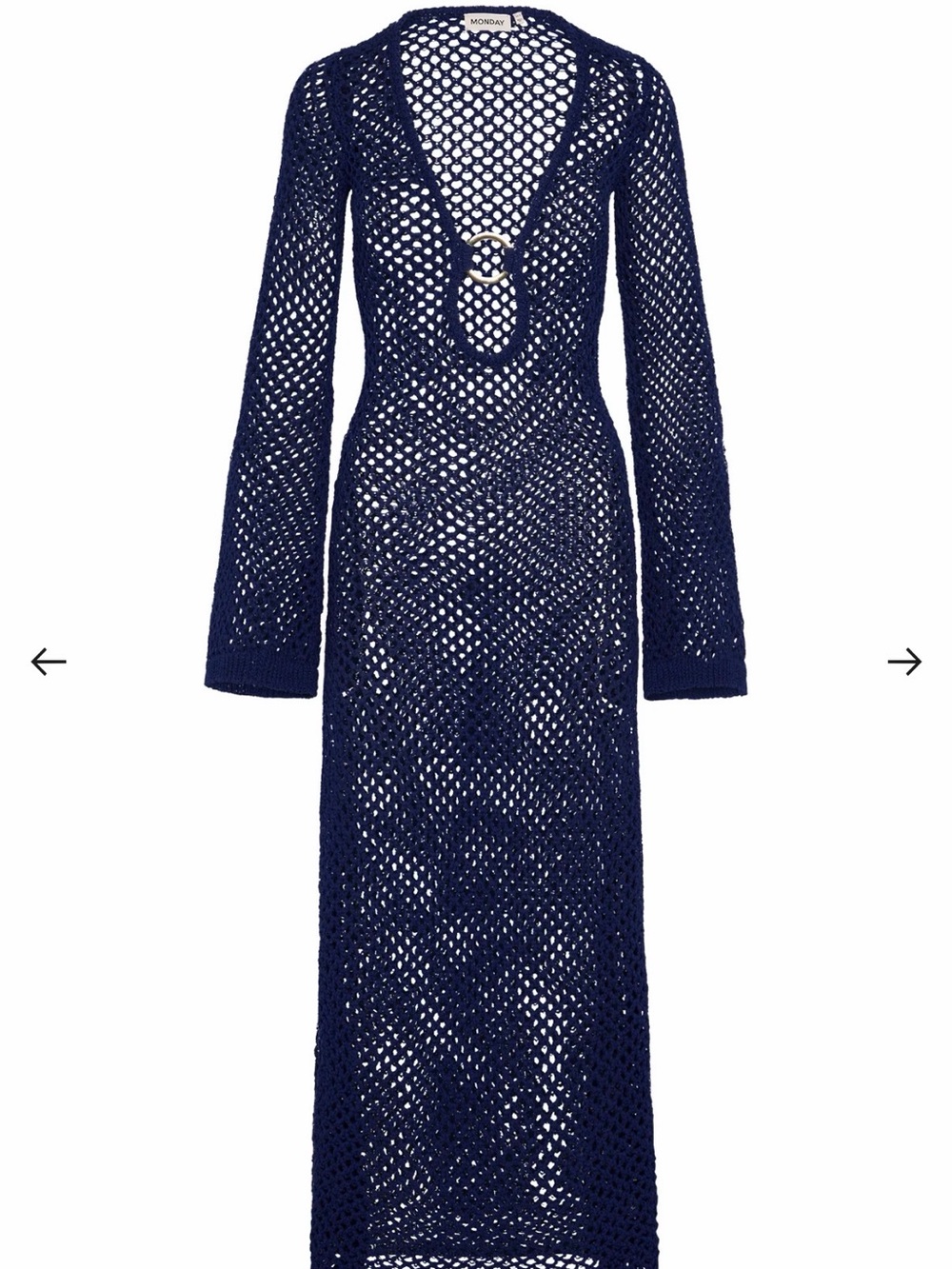Monday Swimwear Navy Blue Long Sleeve Crochet Maxi Dress